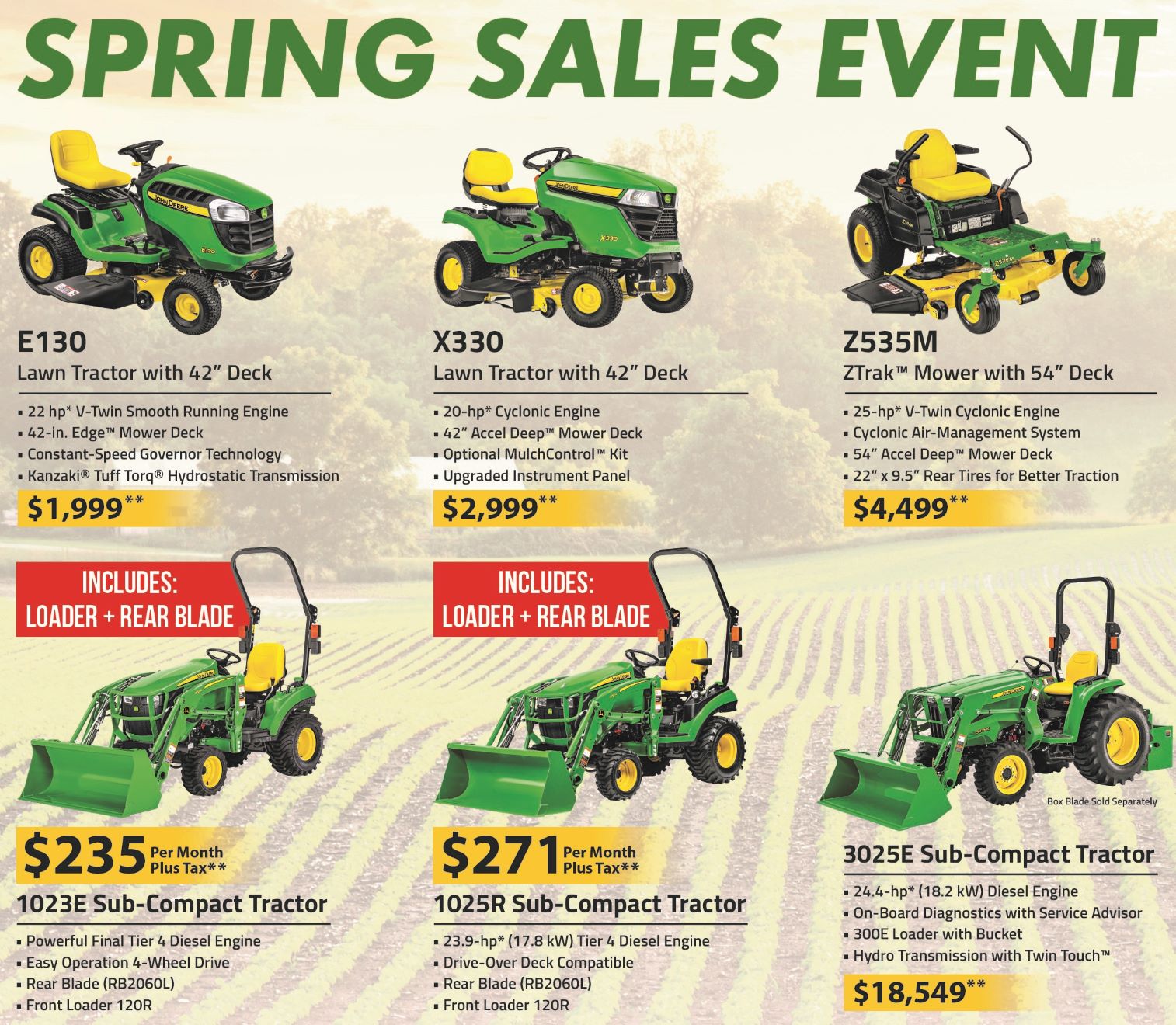 Shop Seasonal Sales on New John Deere mowers, tractors at Tri County